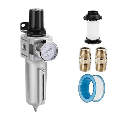 NANPU Industrial Grade Heavy Duty Particulate Filter & Air Regulator, Metal Bowl, Suitable for Paint Spray (1/2" NPT, Auto Drain)