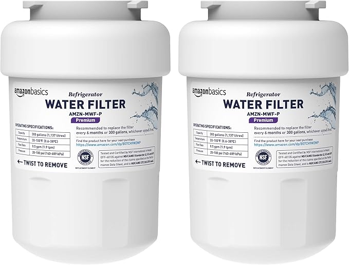 Amazon Basics Replacement Water Filter Cartridge Compatible with GE MWF Refrigerator, Pack of 2