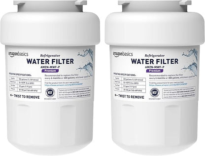 Amazon Basics Replacement Water Filter Cartridge Compatible with GE MWF Refrigerator, Pack of 2