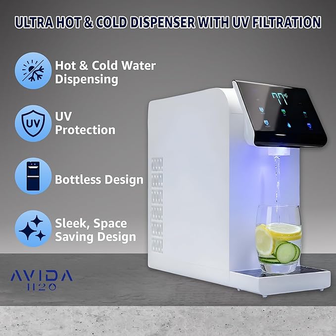 Ultra Instant Hot & Cold Water Dispenser - Bottleless Water Dispenser Countertop, Full Installation Kit, Quiet Multi-Stage Filtration + UV Sterilization - White
