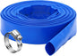 DAVCO 1.25" x 100 ft Pool Backwash Hose, Heavy Duty Reinforced Blue PVC Lay Flat Water Discharge Pump Hoses For Swimming Drain Pools and Clean Filters,with 1 Clamp