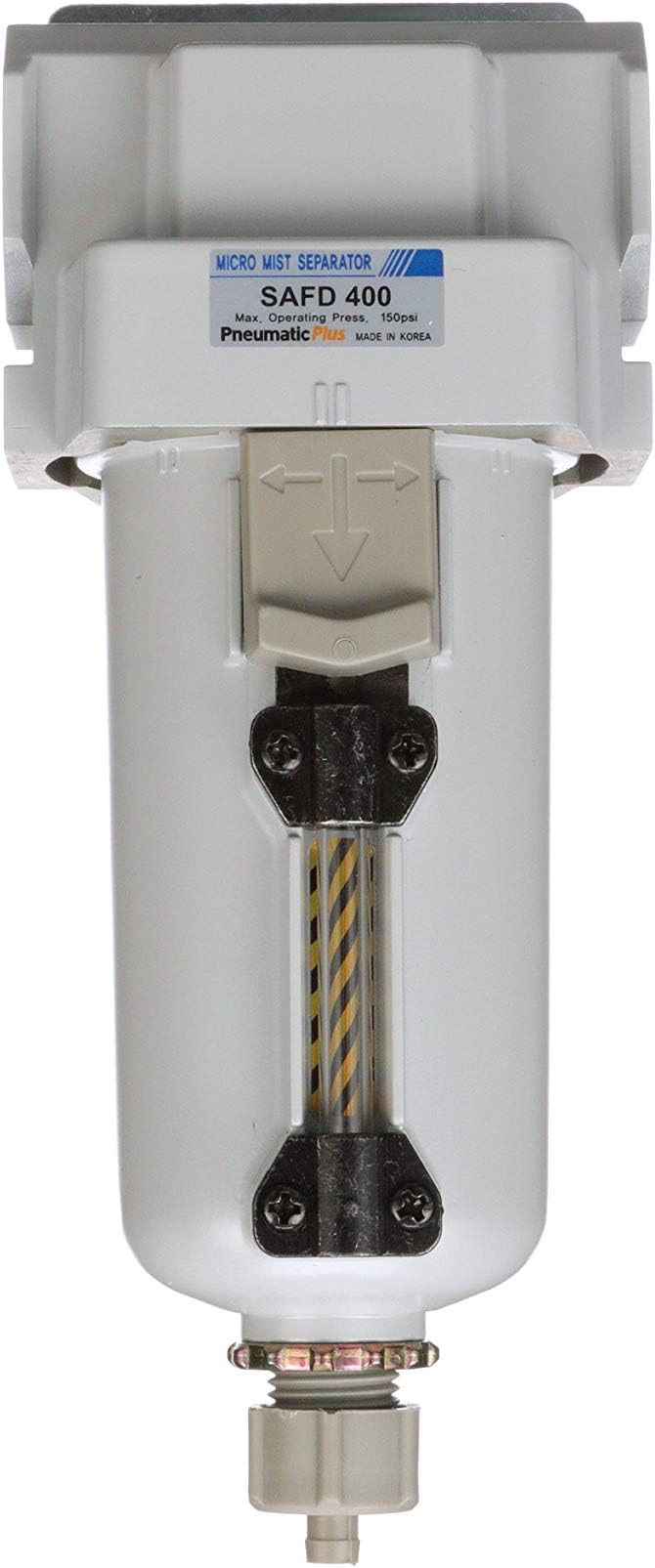 PneumaticPlus SAFD400-N04B-MEP Compressed Air Coalescing Filter, 0.01 Micron 1/2" NPT - Metal Bowl, Manual Drain, Bracket