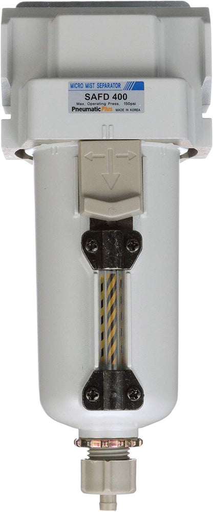 PneumaticPlus SAFD400-N04B-MEP Compressed Air Coalescing Filter, 0.01 Micron 1/2" NPT - Metal Bowl, Manual Drain, Bracket