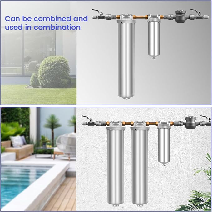 Amwater NSF/ANSI 42 Certification Big+ Stainless Steel Filter Housing for 20”Length,4.5"OD Filter Cartridge, Drain Valve Style C (Square Head)