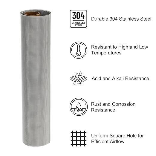 PATIKIL 40" L x 16" W Woven Wire Mesh, 80 Mesh 304 Stainless Steel Air Vent Filter Screen with Gloves for Window Security Vent Cover Filtration Animals Fence
