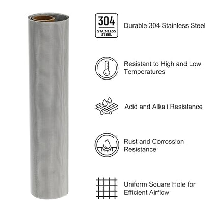 PATIKIL 40" L x 16" W Woven Wire Mesh, 80 Mesh 304 Stainless Steel Air Vent Filter Screen with Gloves for Window Security Vent Cover Filtration Animals Fence