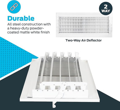 EZ-FLO 16 x 6 Inch (Duct Opening) Air Vent Cover for Wall or Ceiling, Two-Way Ventilation Register, Solid Steel HVAC Register Cover, White, 61663