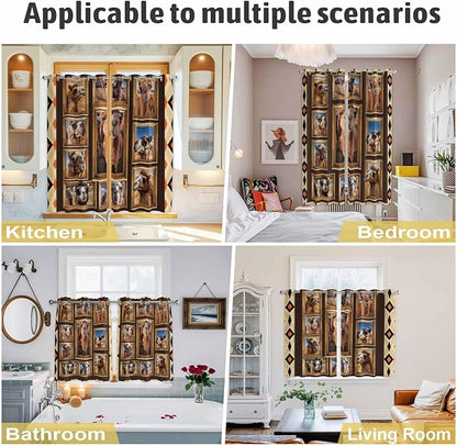 2 Panel Kitchen Cafe Curtains, Wildlife Camels Sunlight Filtering Nature Air Through, Home Decor Window Covering Tier Curtains for Living Room 104W x 90L inch Deserts Animals Brown Geometric Rustic