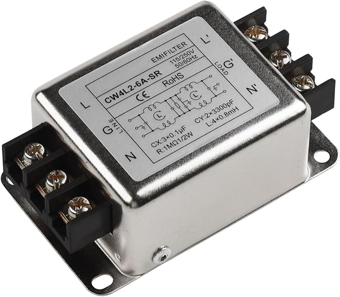 Single-Phase Two-Stage Power Supply Filter for Industrial Equipment — Conducted Noise Suppressor, Compact Chassis Mount, Alloy Housing, 250V, 3A/6A/10A/20A(6A)
