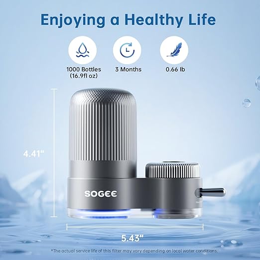 Faucet Water Filter, NSF 42 Certified Sink Water Filter with Blue Light, Remove Chlorine,Odor & Heavy Metals, Fits 15/16“, 13/15”, 3/4" Kitchen Faucets, Filters 100+ Gallons,1* Filter, LJ203