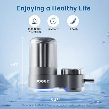 Faucet Water Filter, NSF 42 Certified Sink Water Filter with Blue Light, Remove Chlorine,Odor & Heavy Metals, Fits 15/16“, 13/15”, 3/4" Kitchen Faucets, Filters 100+ Gallons,1* Filter, LJ203