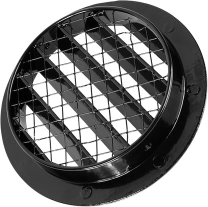 Repa Market 4" Inch Aluminum Black Soffit Air Vent Cover - Louvered Round Gable Vent with Mesh Screen - Exhaust/Intake Ventilation Grill for House, Bathroom - Indoor/Outdoor Metal Duct Grate