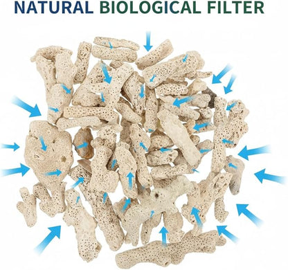 Veemoon Aquarium Coral Filter Fish Tank Natural Crushed Coral Media Substrate Bio Ceramic Aquarium Filtration Media for Freshwater Saltwater Pond Tank Reusable Filter Raise Ph with Bags (1.1lb/500g)