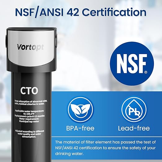 Vortopt Under Sink Water Filter System,NSF/ANSI 42 Certified Water Purifier,28000 Galloons Large Flow Flux,Reduces PFOA/PFOS,Chlorine,Bad Odors,Direct Connect to Kitchen Faucet (Black-Q5-C2-28000GAL)