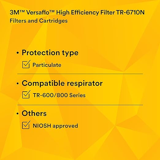 3M Versaflo High Efficiency Particulate Filter TR-6710N-5, Pack of 5, for TR-600 PAPRs
