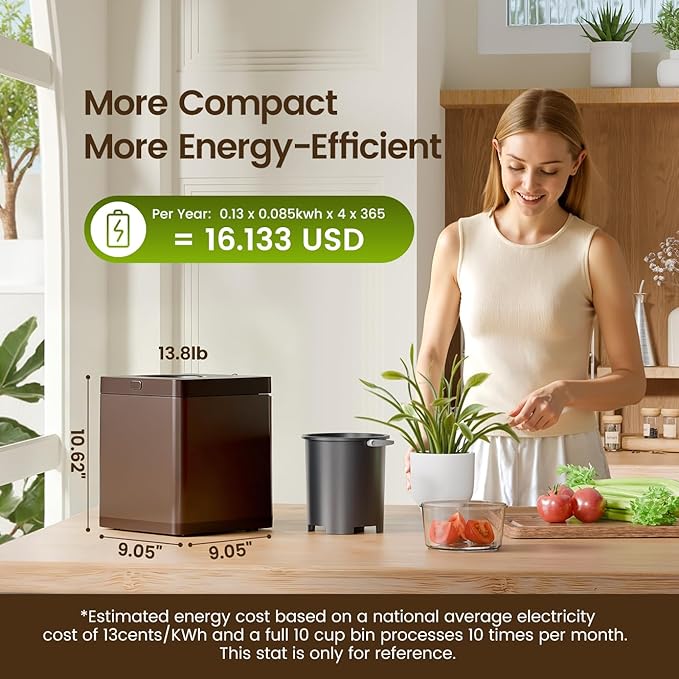 TOPZEE Kitchen Composter-3L Electric Composter for Kitchen Countertop, Compost Bin Outdoor/Indoor Odorless, Compost Machine,4H Fast Compsting, Light Brown