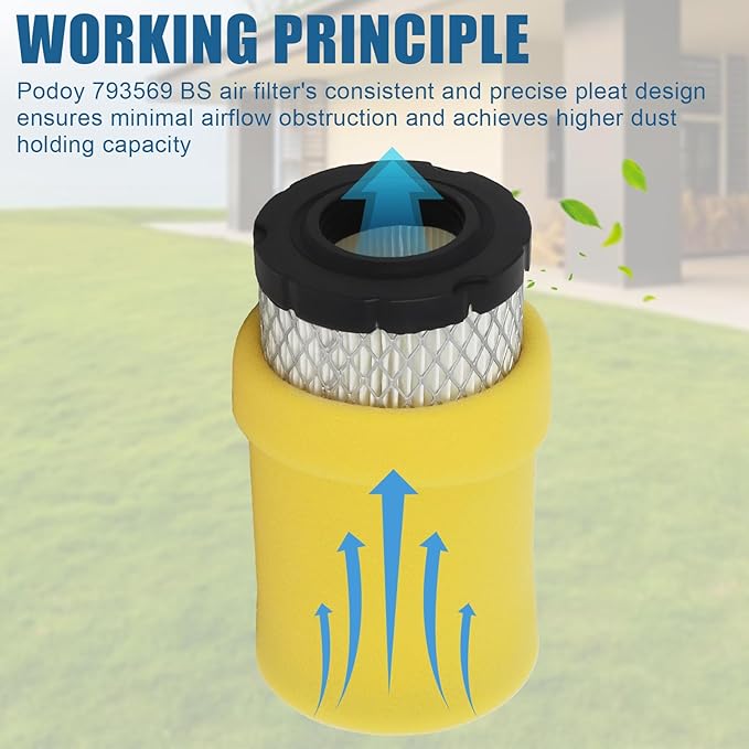 793569 793685 Air Filter Compatible with B&S 793569 4241 5415 John Dee-re GY21055 MIU11511 LA125 LA115 Craftsman YT3000 LT2000 Lawn Mower Tractor by Podoy (6 Pack)