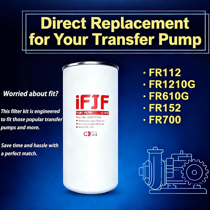 iFJF 1200KTF7018 Fuel Filter Spin-on Particulate Replacement for Transfer Pump FR112 FR1210G FR610G 18 GPM 3/4" with 1200KTG9075 Filter Head and 3/4” ST Elbow and 3/4 x 7” Nipple