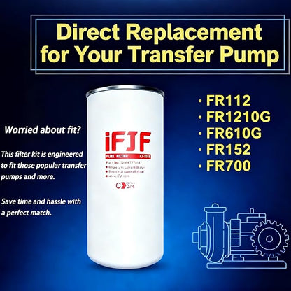 iFJF 1200KTF7018 Fuel Filter Spin-on Particulate Replacement for Transfer Pump FR112 FR1210G FR610G 18 GPM 3/4" with 1200KTG9075 Filter Head and 3/4” ST Elbow and 3/4 x 7” Nipple
