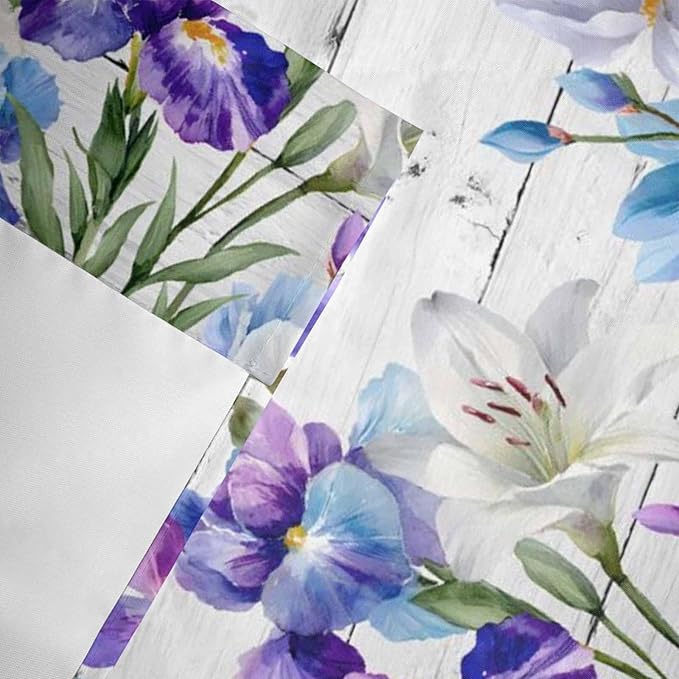 Spring Flowers Curtain Valances for Windows, Kitchen Valance Window Treatment, Watercolor Garden Florals Wooden Grain Light Filtering Block Curtains for Bathroom/Bedroom/Living Room 54'' x 18''