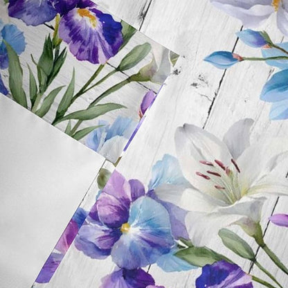 Spring Flowers Curtain Valances for Windows, Kitchen Valance Window Treatment, Watercolor Garden Florals Wooden Grain Light Filtering Block Curtains for Bathroom/Bedroom/Living Room 54'' x 18''