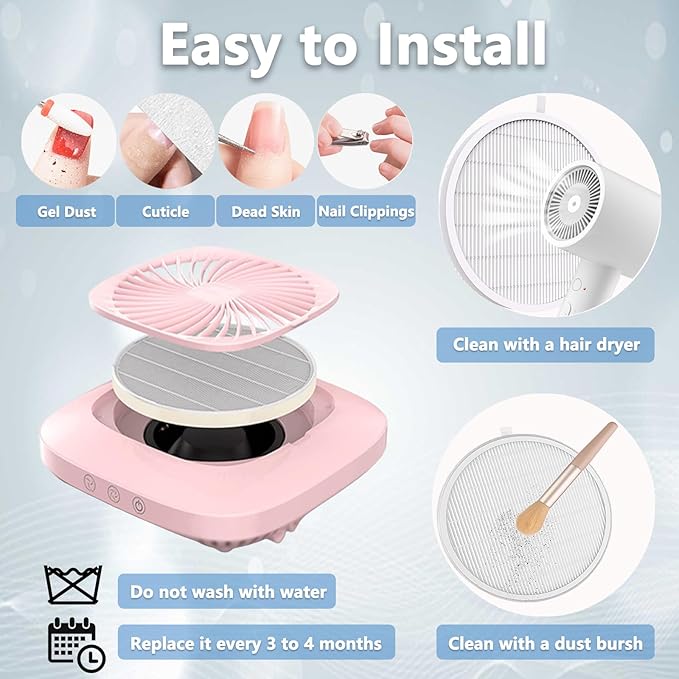 Nail Dust Collector Filter, Replacement Filters Compatible with MelodySusie Nail Dust Collectors Models SPro/XC320J Reusable Dust Filter for Nail Dust Vacuum Machine, Nail Salon, Home Use - 1 pack