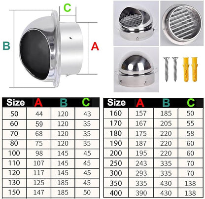 Wall Vent Cover 2"-12" Stainless Steel Round Exhaust Grille Outlet Ventilation, Air Vents Dryer, Weatherproof with Built-in Fly Screen Mesh, External Exhaust Extractor Kitchen Range Hood