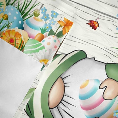 Easter Gnomes Curtain Valances for Windows, Kitchen Valance Window Treatment, Spring Watercolor Eggs Flower Wood Grain Light Filtering Block Curtains for Bathroom/Bedroom/Living Room 42'' x 12''