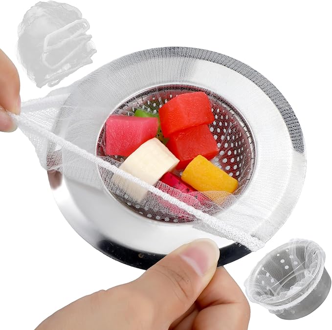 300 PCs Disposable Mesh Sink Strainer Bags, Kitchen Strainer Mesh Bag Non-Clog Sink Drain Strainers, Elastic Net Strainers Filter Bags Residue Filtering Bag for Food Waste Leftover Garbage
