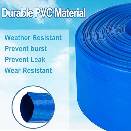 OCGIG 2" x 100 FT Pool Backwash Hose, Heavy-Duty Lay Flat Discharge PVC Hose, Weatherproof Burst Resistant for Water Pool Drain, Swimming Pool Filter Pump, Water Transfer, with 2 Clamps