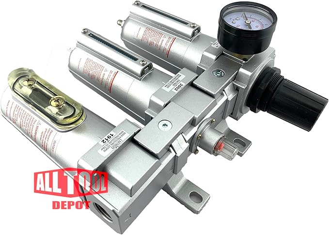 3 STAGE, HEAVY DUTY INDUSTRIAL GRADE FILTER REGULATOR COALESCING DESICCANT DRYER SYSTEM FOR COMPRESSED AIR LINE, METAL BOWLS, GREAT FOR PAINT SPRAY AND PLASMA CUTTER W/ELEMENTS(1/2"NPT, MANUAL DRAIN)