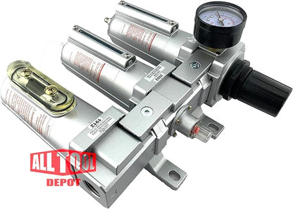 3 STAGE, HEAVY DUTY INDUSTRIAL GRADE FILTER REGULATOR COALESCING DESICCANT DRYER SYSTEM FOR COMPRESSED AIR LINE, METAL BOWLS, GREAT FOR PAINT SPRAY AND PLASMA CUTTER W/ELEMENTS(1/2"NPT, MANUAL DRAIN)