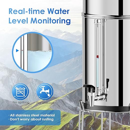Purewell 8-Stage 0.01μm Ultra-Filtration Water Filter System, 304 Stainless Steel Countertop System with 4 Filters, Metal Water Level Spigot and Stand, Reduce Fluoride and Chlorine, 2.25G, PW-OB-CF