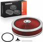 A-Premium 14"x3" Round Universal Air Cleaner Filter Assembly - Compatible with Chevrolet Chevy GMC Ford Models- Fit For 5-1/8" carburetor neck, Chrome Red