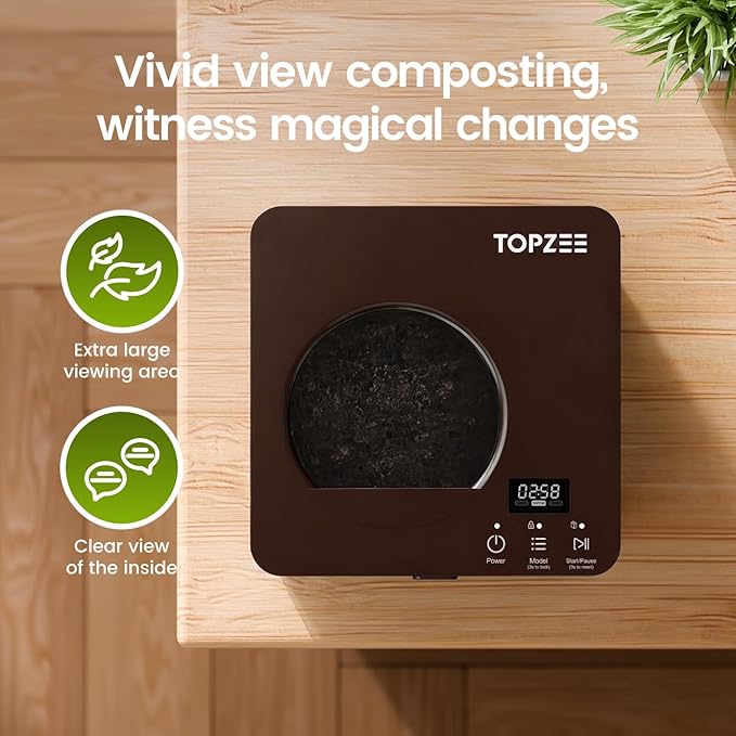 TOPZEE Kitchen Composter-3L Electric Composter for Kitchen Countertop, Compost Bin Outdoor/Indoor Odorless, Compost Machine,4H Fast Compsting, Light Brown