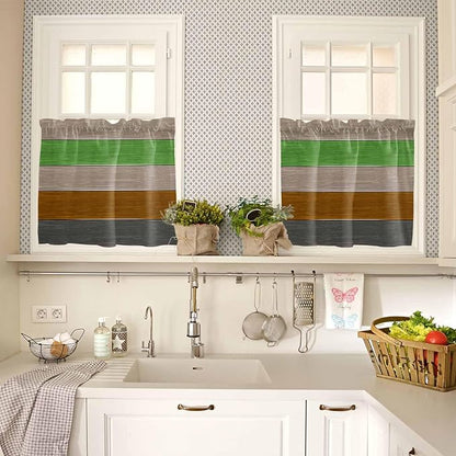 Farm Gray Green Brown Wood Grain Window Valance Curtains, Rustic Wooden Plank Light Filtering Kitchen Valance with 3-inch Rod Pocket for Living Room Bathroom Bedroom,2 Panel,27.5x36In