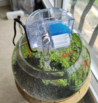 Circular Fish Tank Filter, Aquarium Hang on Filter, Small Fish Tank with Biochemical Sponge, Suitable for a Circular Tank with a Diameter of 3.54″ - 5.35″