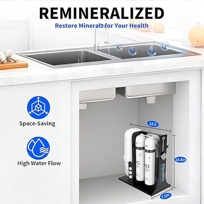 WINGSOL Integrated Reverse Osmosis Water Filter, NSF/ANSI 42/53/58, 10-Stage Under Sink RO Filtration System for pH+ Alkaline Remineralization Water, Easy Installation, No Electricity Needed