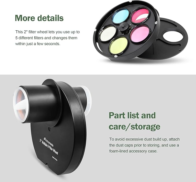 Astromania Telescope Filter Wheel Holder, Filter Wheel Drawer Compatible with 5-Position Moon Nebula Filter 2 Inch for Astronomical Observation As Useful Telescope Accessories with 2 Inches T Adapter