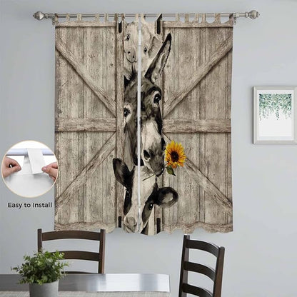 Funny Farm Animals Living Room Curtains 96 Inch Length, Window Curtains Tab Top, Vintage Barn Brown Sunflowers Light Filtering Window Treatments Drapes 52"x96" 2 Panel
