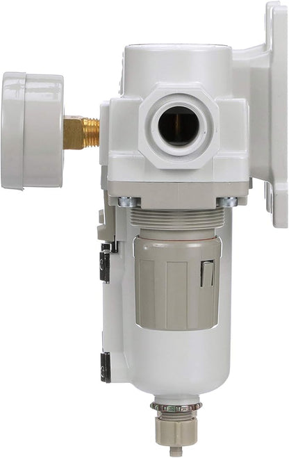 PneumaticPlus SAU430-N04G-MEP 3 Stage Compressed Air Filter Dryer System - Particulate Air Filter, Coalescing Air Filter, Compressed Air Pressure Regulator Combo, 1/2" NPT - Metal Bowl, Manual Drain