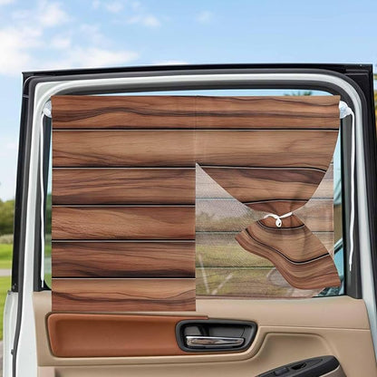 Western Barn Door Magnetic Double Layer Car Window Shades,Side Window Curtains for Blackout/Breathable Mesh View,Country Farmhouses Wooden Grain Brown Heat Protection Privacy Sun Shades 26x20in 2pcs