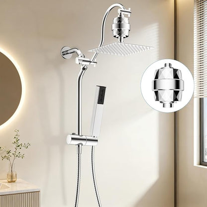Hibbent Upgraded High Output Shower Filter for Hard Water, 20 Stage Showerhead Filter with Vitamin C, Removes Chlorine and Fluoride, Reduces Dry Itchy Skin, Eczema, and Dandruff, Chrome