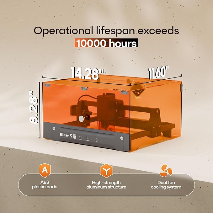 BlazeX M3 10W Laser Engraver Machine for Beginner, 0.01mm High Precision Laser Cutter and Engraver Machine for Wood Metal Glass Leather, with 360° Enclosure Honeycomb Engraving Materials, Class 1