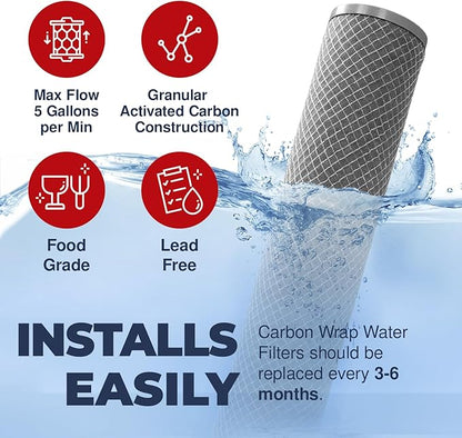 American Made, 5 Micron 2.5" x 10" Whole House CTO Carbon Sediment Water Filter Cartridge Compatible with DuPont WFPFC8002, WFPFC9001, WHCF-WHWC, FXWTC, C1, NCP-10 Made in USA, Pack of 4