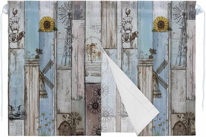Blue Grey Wooden Magnetic Double Layer Car Window Shades,Side Window Curtains for Blackout/Breathable Mesh View,Farmhouse Barn Sunflowers Retro Privacy Sun Shades for Heat/UV Protection 26x20in 1pcs
