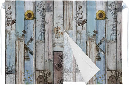 Blue Grey Wooden Magnetic Double Layer Car Window Shades,Side Window Curtains for Blackout/Breathable Mesh View,Farmhouse Barn Sunflowers Retro Privacy Sun Shades for Heat/UV Protection 26x20in 2pcs