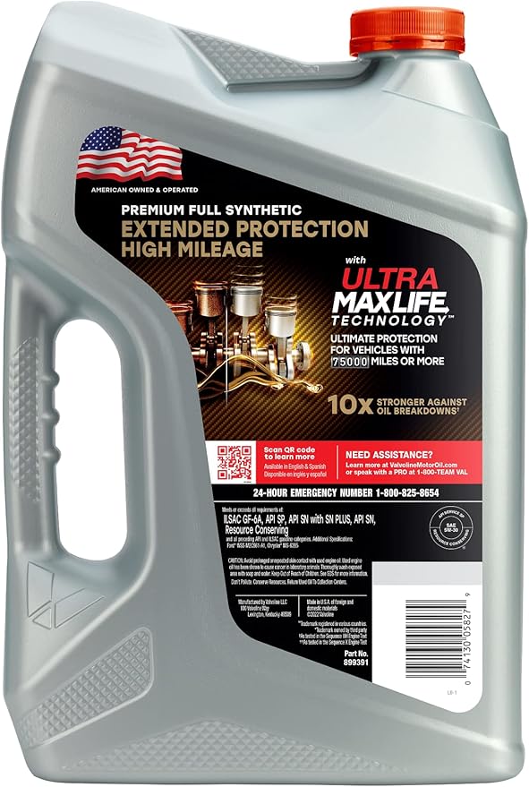 Valvoline Extended Protection High Mileage with Ultra MaxLife Technology 5W-30 Full Synthetic Motor Oil 5 QT (Pack of 2)
