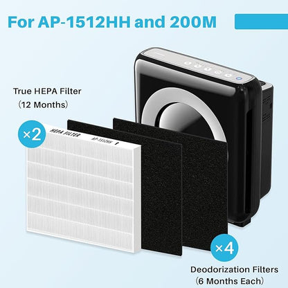 AP-1512HH Air Purifier Replacement Filter Set for Coway Airmega AP-1512HH and and Airmega 200M air Purifier, 2 HEPA and 4 Carbon Filters