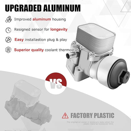 Upgraded Aluminum Oil Filter Housing Assembly Fit for VW Amarok Passat 2.0L 2012-2014 A3 Q3 2.0L 2012-2014 Replaces# 03L115389H 03L-115-389-H 03L115389B 03L115389C 03L115389G 03L115389G